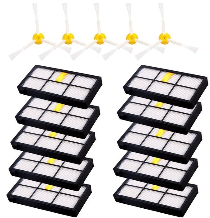 I-clean 10pcs HEPA Fliters + 5pcs Side Brushes for iRobot Roomba 880 870 800 900 Vacuum Cleaners N4