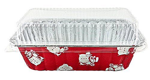 Handi-Foil 2 lb. Red Holiday Christmas Snowman Aluminum Foil Loaf / Bread Baking Pan w/Clear Dome Lid (25) N4