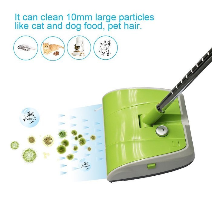 Rechargablely Powered Floor & Low level Carpet Sweeper,Cordless Lightweight Upright Stick Sweeper Green N6