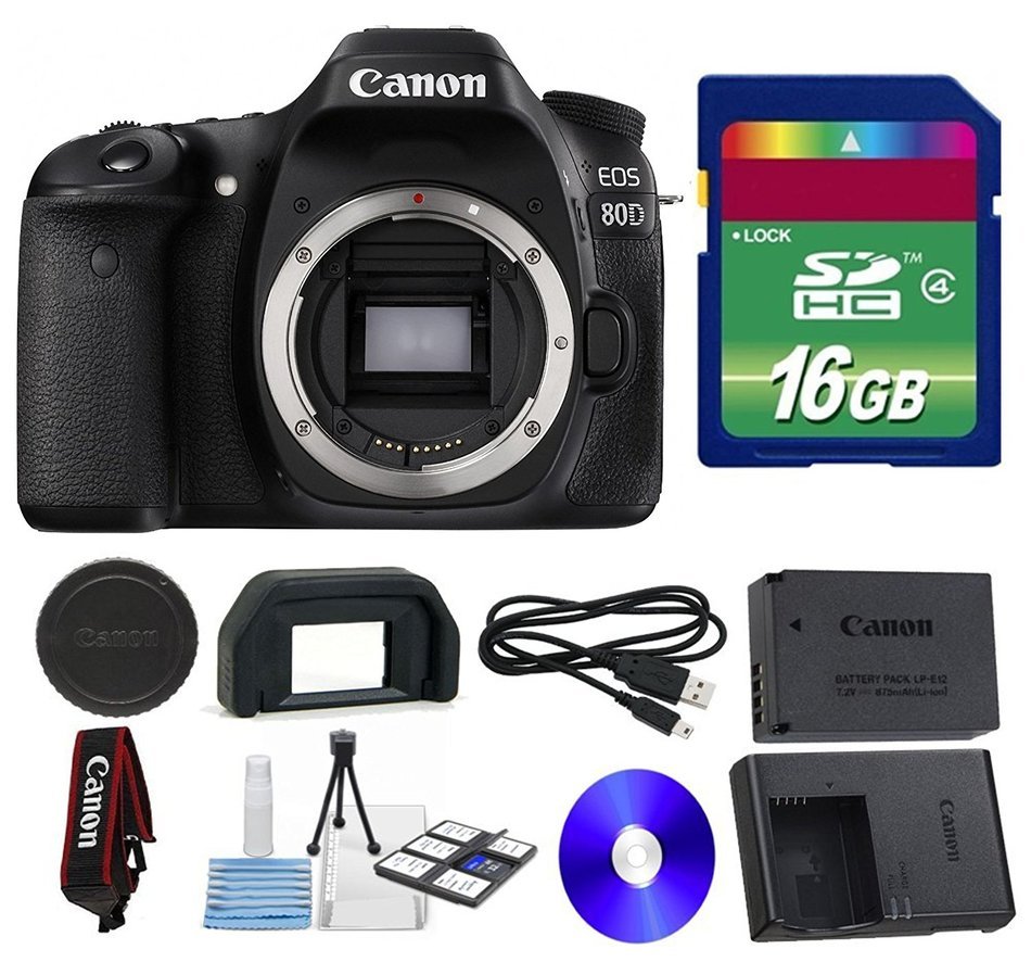 Canon 80D DSLR Camera + 16 GB SDHC Memory Card + Camera Body Cap + 6 PC Cleaning Kit - International Version
