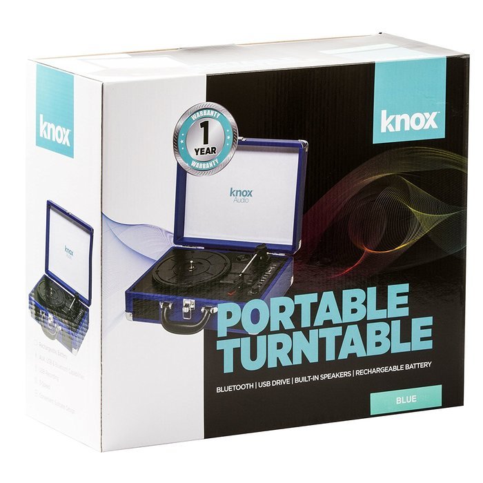 Knox Portable Bluetooth USB Turntable with Built-in Speakers (Blue) N3