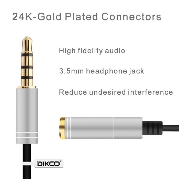 DIKOO 35510011 AUX 3.5mm Male to Male Stereo Audio Cable with In-line Microphone N12