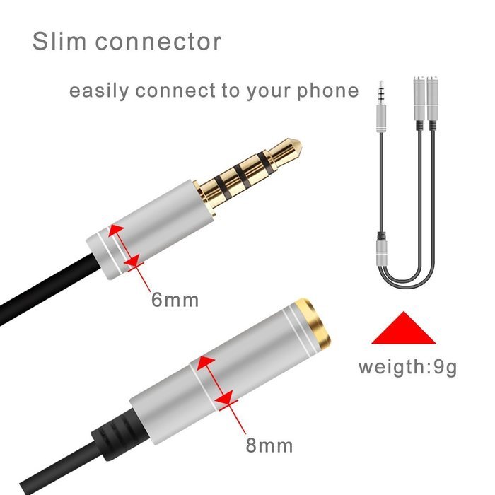 DIKOO 35510011 AUX 3.5mm Male to Male Stereo Audio Cable with In-line Microphone N13