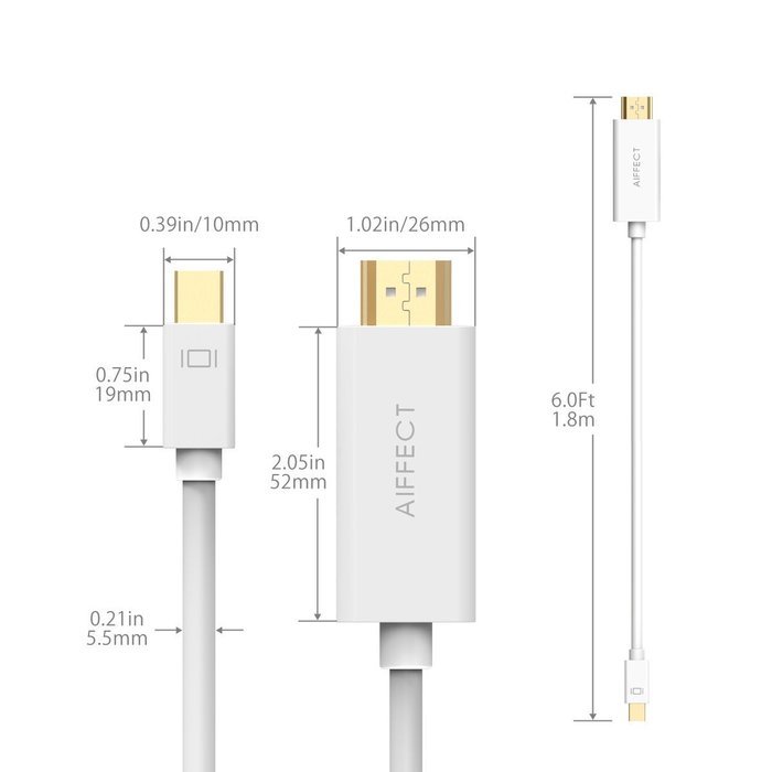 AIFFECT Mini DP to HDMI Cable 1080P Mini DisplayPort to HDMI Cable (Thunderbolt Port Compatible) for Apple Macbook... N5