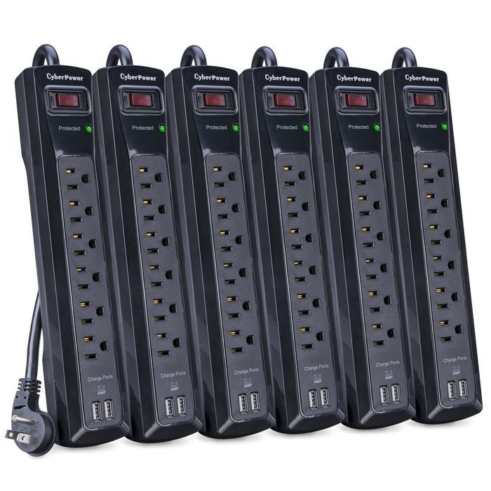 CyberPower CSP604U Surge Protector 6-AC Outlets with 2 USB Charging Ports (2.1A) 4-Ft Cord N5