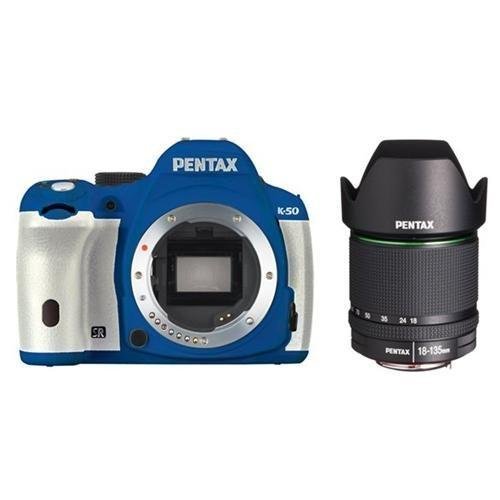 Pentax K-50 16MP Digital SLR Camera 3-Inch LCD with 18-135mm f/3.5-5.6 WR Lens (Blue/White)