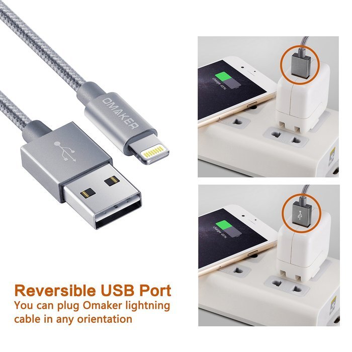 Omaker Apple Certified Nylon Braided Lightning to USB Cable 3.3ft with Reversible USB Port N3