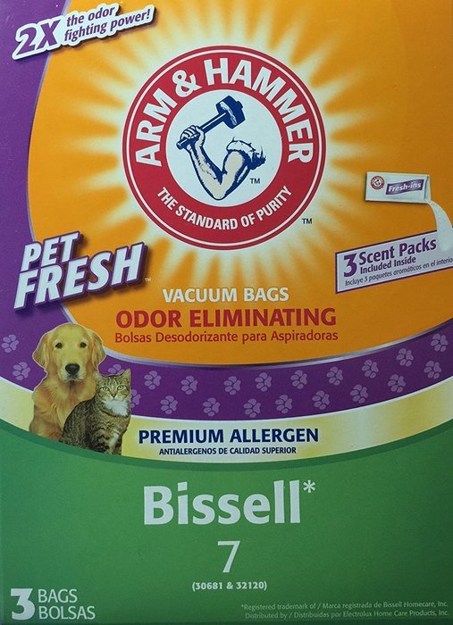 Arm & Hammer Premium Filtration Pet Fresh Odor Eliminating Vacuum Bags, Bissell 7 Pet Fresh, 3 Pack N3