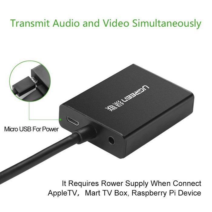 Ugreen Active HDMI to VGA Adapter Converter with Audio and Mirco USB Converter Premium Aluminum Case for Apple... N12