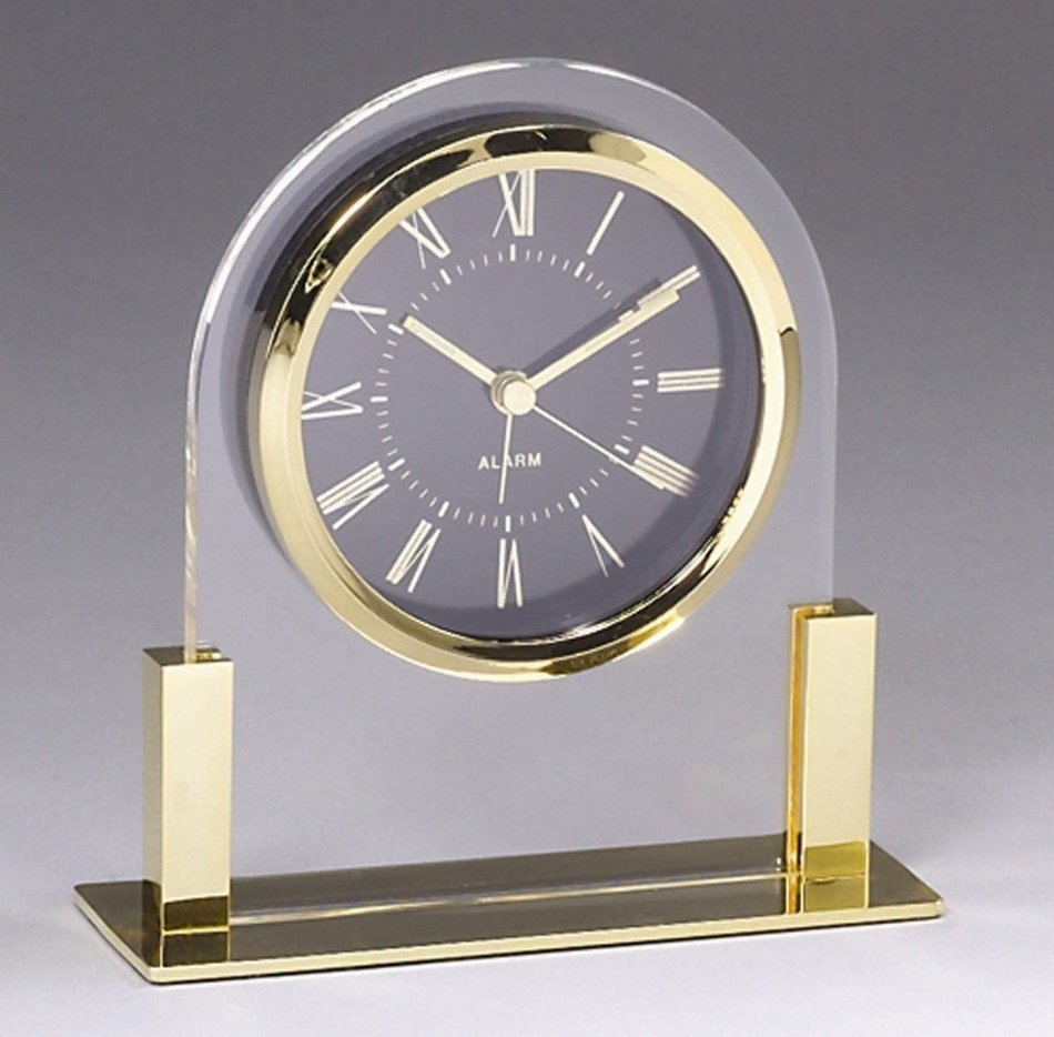 Gold Plate & Acrylic Desk Clock with Alarm