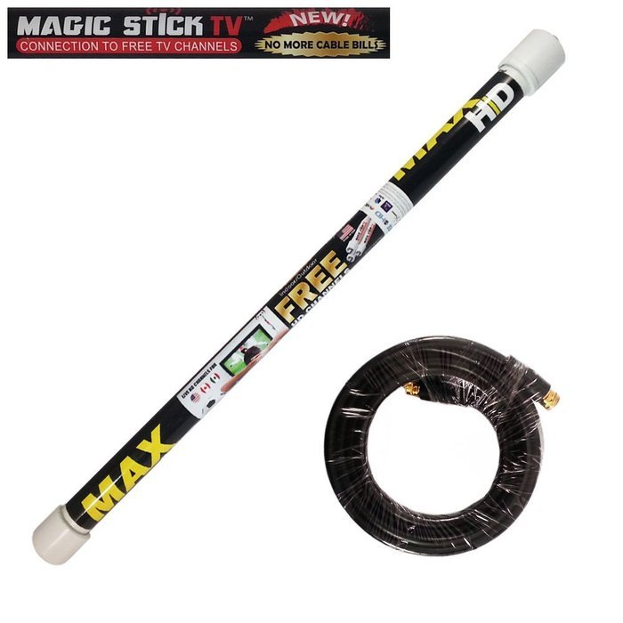 Magic Stick MAX Extra Long Free TV HD Indoor/Outdoor Antenna W/20ft Black Coaxial Cable Made in USA N2