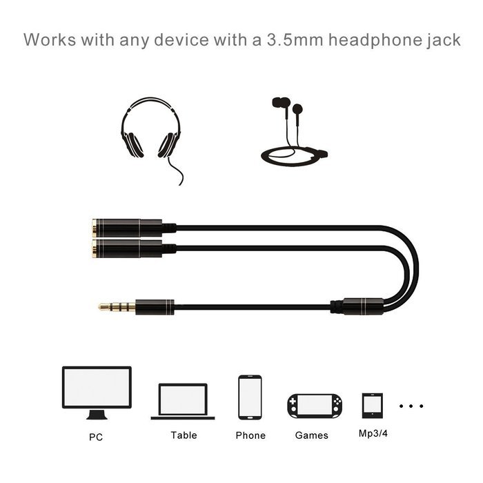DIKOO 35510011 AUX 3.5mm Male to Male Stereo Audio Cable with In-line Microphone N38