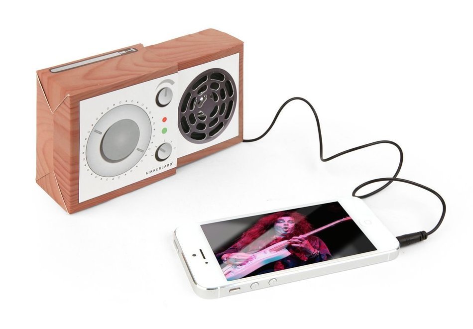 Kikkerland US53 Wood Radio Slide-Out Speaker - Retail Packaging - Brown/White N2