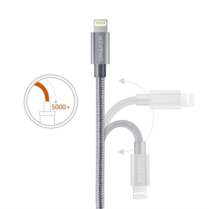 Omaker Apple Certified Nylon Braided Lightning to USB Cable 3.3ft with Reversible USB Port N5