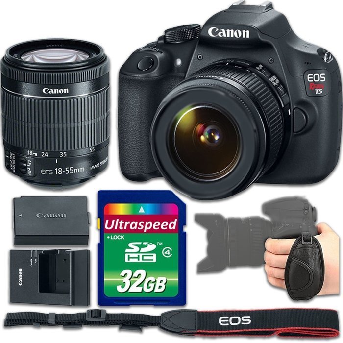 Canon EOS Rebel T5 Camera Bundle with Canon EF-S 18-55mm f/3.5-5.6 IS II Lens + 32gb Memory SD Card + Grip Strap...