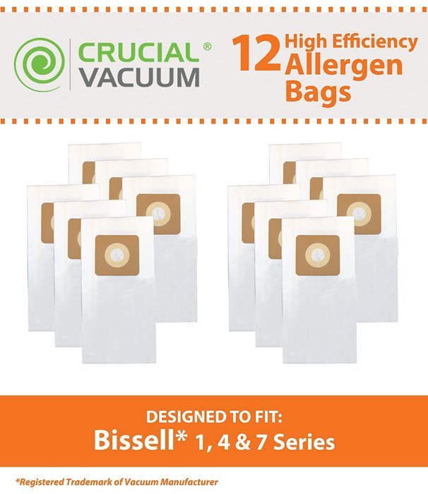 12 Bissell Style 1, 4, & 7 Allergen Vacuum Bags Designed To Fit Bissell Powerforce, PowerGlide, Plus, Lift-Off...