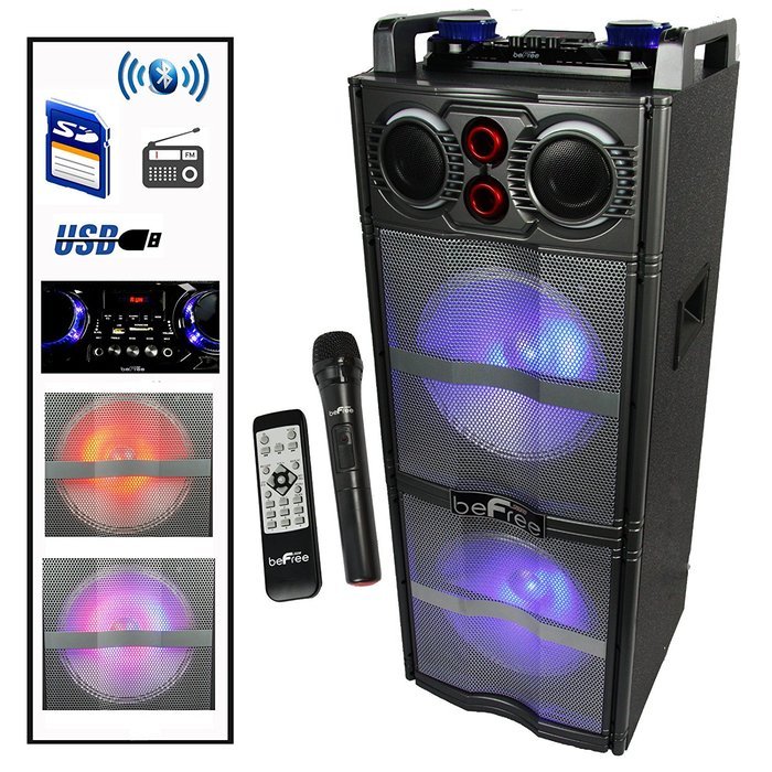 beFree Sound Double 10 Inch Subwoofer Bluetooth Portable Party Speaker with Reactive Lights, USB/ SD Input, FM...