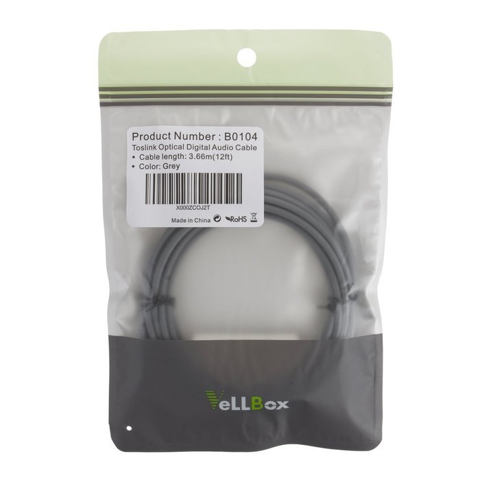 VeLLBox (50Feet) Slim Toslink Optical Digital Audio Cable OD:4.0mm Molded ,Grey N5