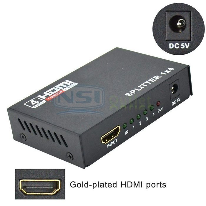 Full HD HDMI Splitter 1X4 4 Port Hub Repeater Amplifier v1.4 3D 1080p 1 In 4 Out N2