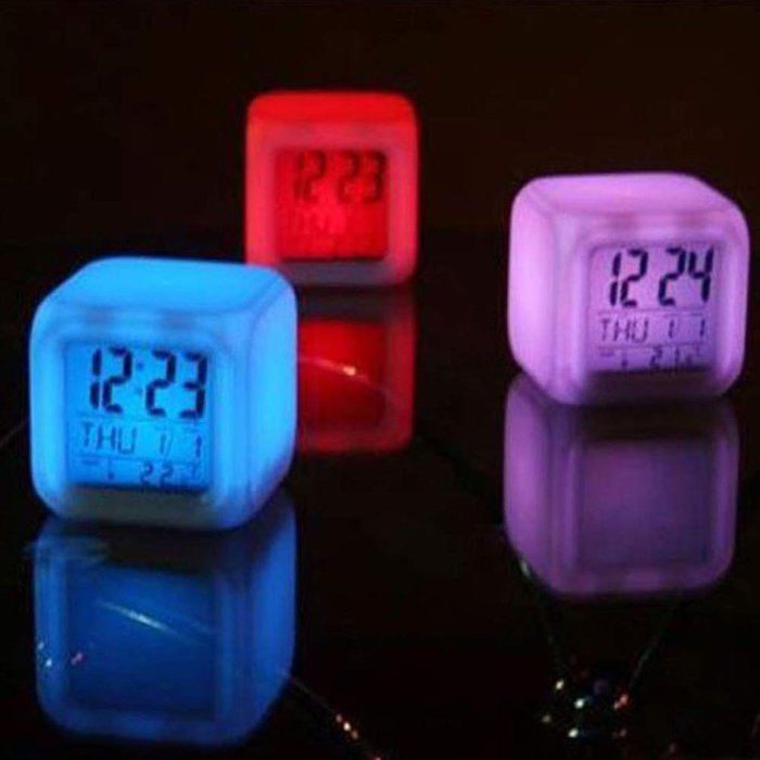 DZT1968&reg; 7 LED Color Temperature Change Square Digital Alarm Clock N4