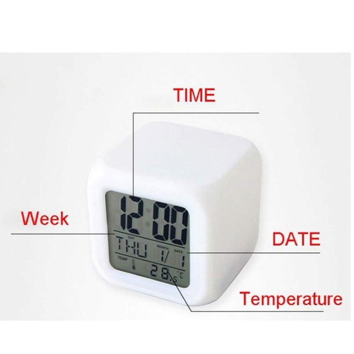DZT1968&reg; 7 LED Color Temperature Change Square Digital Alarm Clock N5