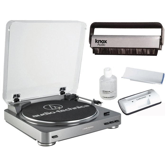 Audio-Technica AT-LP60 Turntable with Knox Carbon Fiber Vinyl Brush and Cleaning Kit (Silver) N2