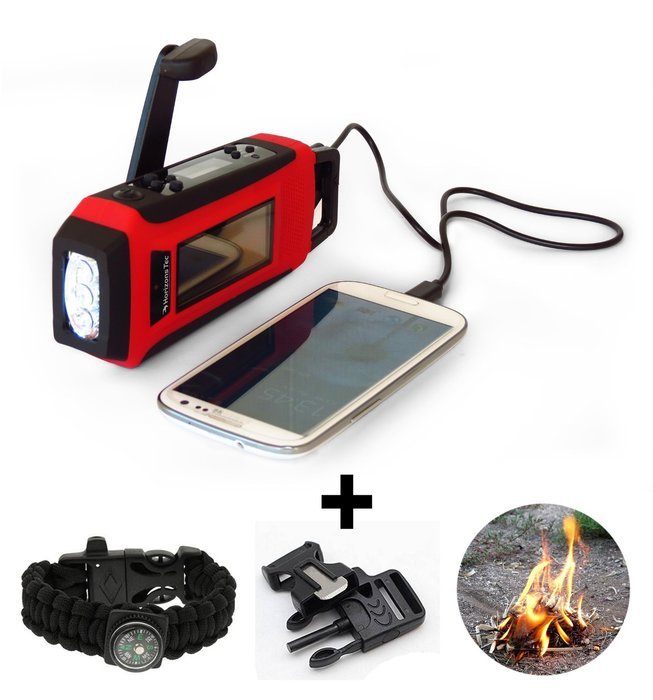 Horizons Tec HT-747.2 Emergency NOAA Weather Radio. Solar & Hand Crank Powered, smartphone Cellphone Charger &...