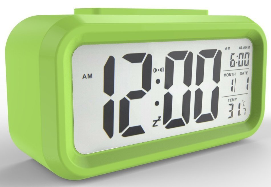 Shouldbuy Green Backlight Calendar Function Light Control Time LED Digital Alarm Clock N2