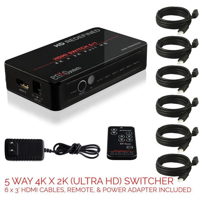 enKo HDMI 3 Ports Hub Switch v1.4 (4Kx2K) includes IR Remote, 4x HDMI Cables, AC Power Adapter (Support 4Kx2K... N16