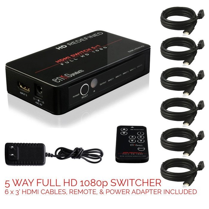 enKo HDMI 3 Ports Hub Switch v1.4 (4Kx2K) includes IR Remote, 4x HDMI Cables, AC Power Adapter (Support 4Kx2K... N17