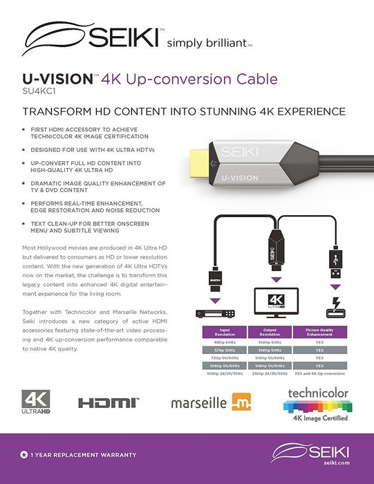 Seiki SU4KC1 U-Vision Up Converting Cable N4
