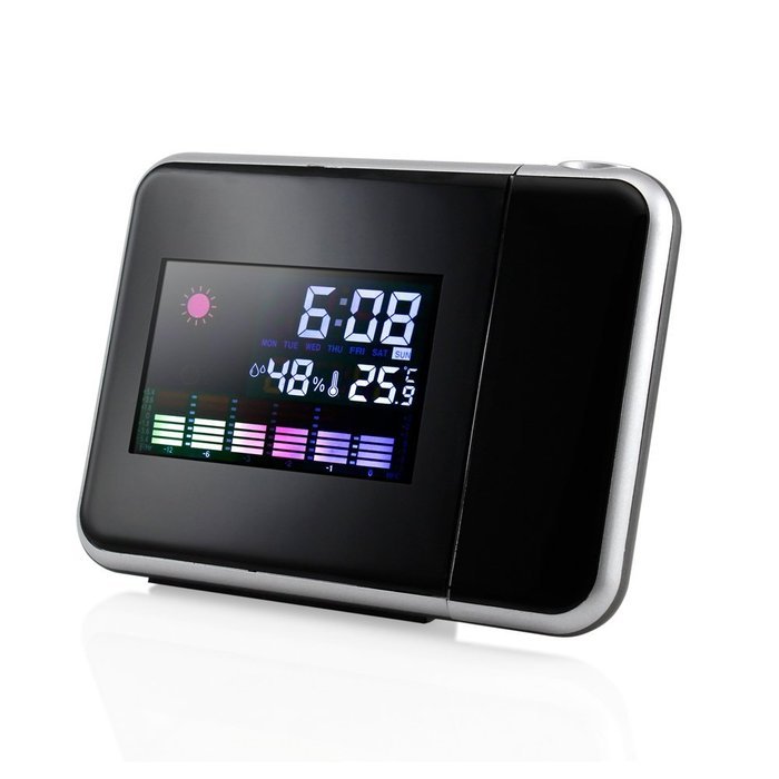 GEARONIC TM Projection Digital Weather Black LED Alarm Clock Snooze Color Display w/ LED Backlight N4