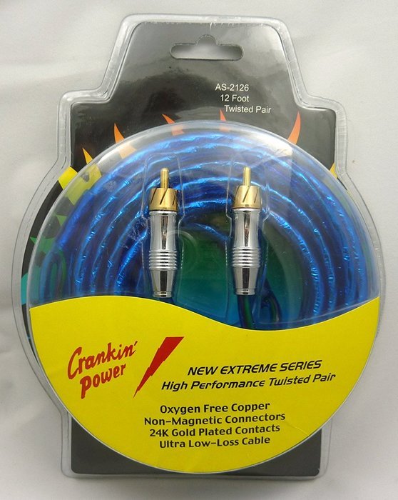 Crankin' Power High Performance Twisted Pair Dual Male RCA to Dual Male RCA Blue Cable, 12 Ft