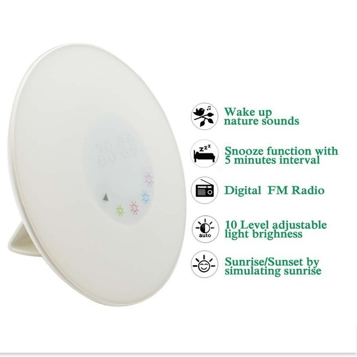 Yun Wake Up Light Sunrise Simulation Alarm Clock Radio, with FM Radio Sounds,Colored Sunrise Simulation N7