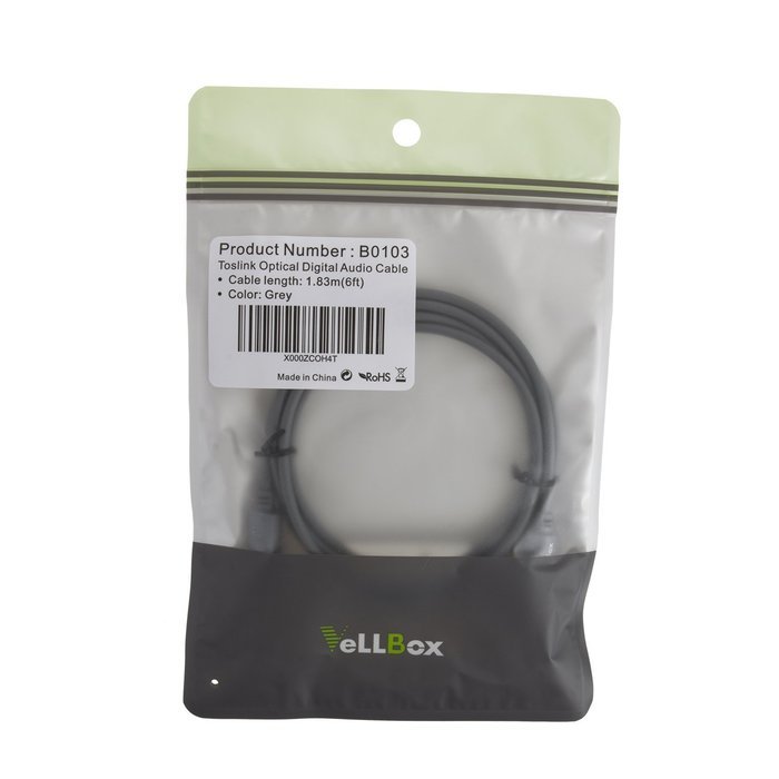 VeLLBox (50Feet) Slim Toslink Optical Digital Audio Cable OD:4.0mm Molded ,Grey N7