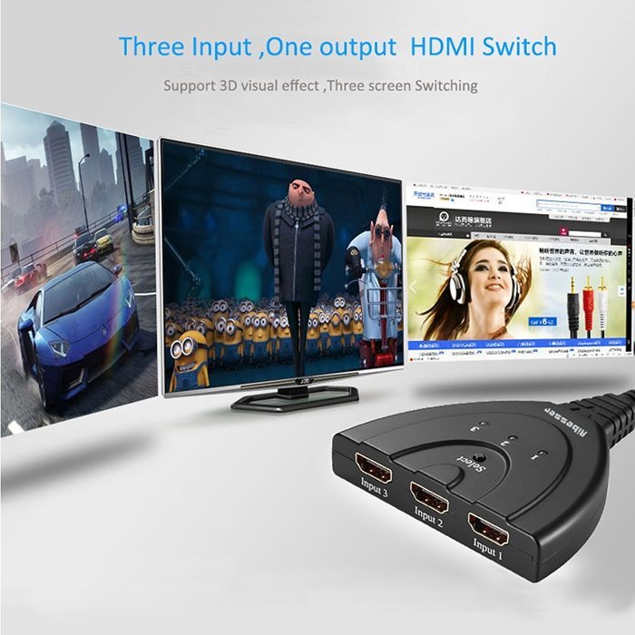 HDMI Switcher V1.3, Aibesser Intelligent 3 Input 1 Output HDMI Swither 3 Port Switch with IR remote for DVD,STB... N8