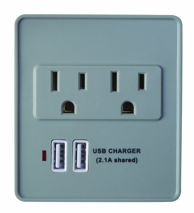 Woods 041051 Dual USB Charger 2-Outlet Surge Protector with Built-in Cradle, 245-Joules of Protection