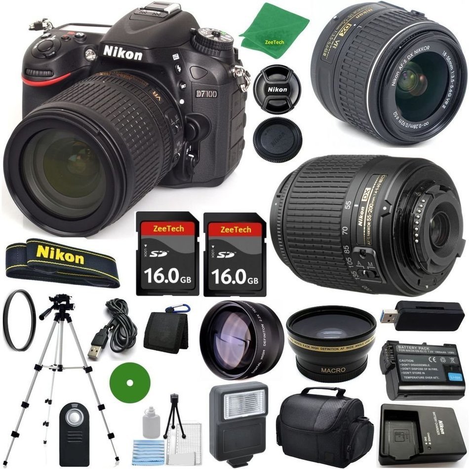 Nikon D7100 - International Version (No Warranty), 18-55mm f/3.5-5.6 DX VR, Nikon 55-200mm f4-5.6G ED DX Nikkor... N2
