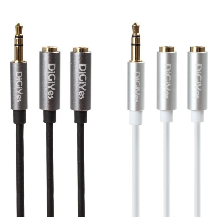 DiGiYes&reg; 1.8m（6ft） 3.5mm Male to 2 x 3.5mm Female Aux Stereo Audio Splitter Cable Gold Plated Metal Connector... N5