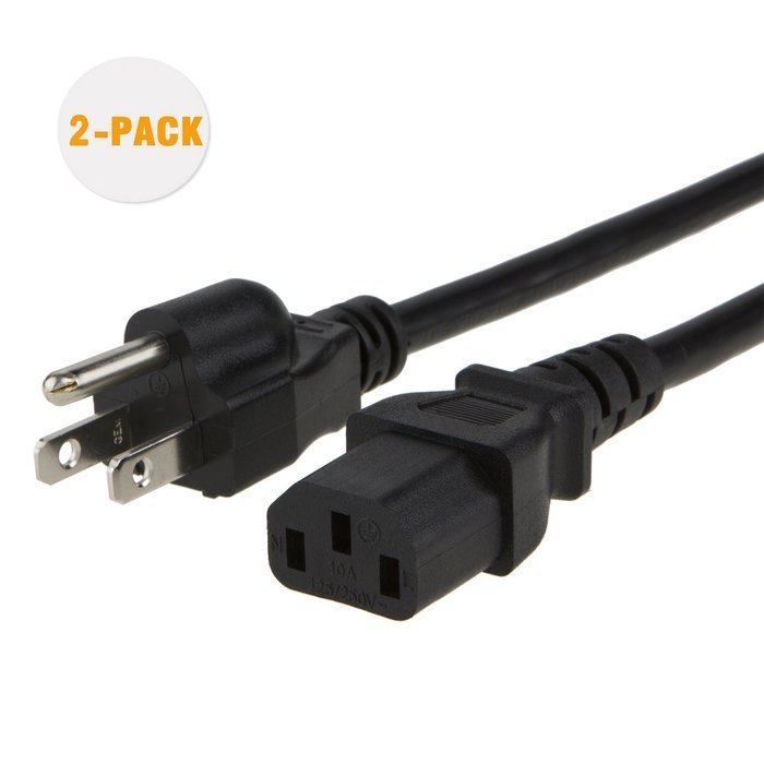 CableCreation [2-PACK] 10 Feet 18 AWG Universal Power Cord for NEMA 5-15P to IEC320C13 Cable, 3M / Black N2