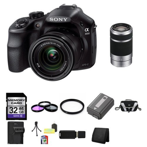 Sony A3000, ILCE-3000K, ILCE-3000KB, 20. 1MP Interchangeable Lens Camera with 18-55mm Zoom Lens (Black) with Sony... N2