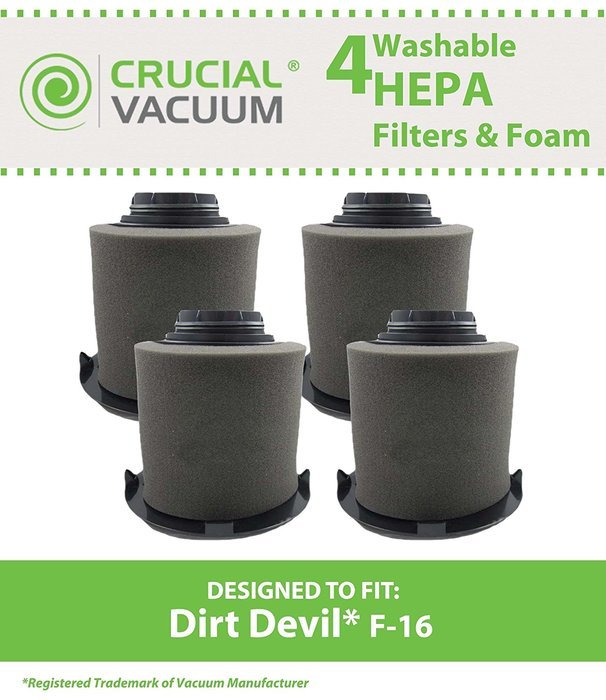 4 Dirt Devil F16 HEPA Filter & FOAM Filter, Long-Life WASHABLE, REUSABLE, Compare With Dirt Devil Part F-16 #1...