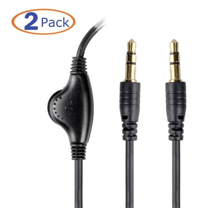 Conwork 2-Pack 3.5mm Male to Male Audio Extension Cable Stereo Headphone Cord with Volume Control 4Feet (Black) N4