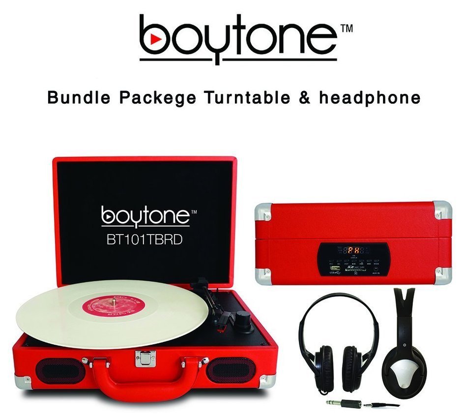 Boytone Bundle Package BT-101TBRD Turntable, AC-DC Built in Rechargeable Battery, 2 Speakers, 3 Speed, LCD Display... N2