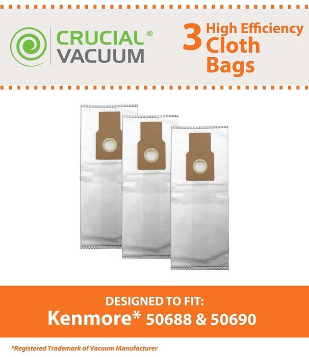 3 Kenmore 50688 50590 Allergen Cloth Vacuum Bags Designed To Also Fit Panasonic U-2, and Miele Upright Type Z...