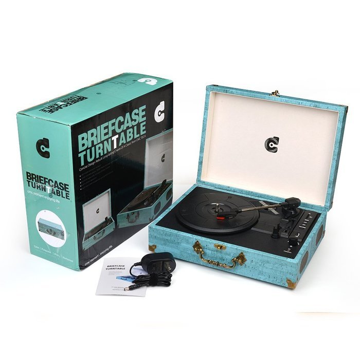 CMC Portable Bluetooth 3 Speed Turntable with Built in Stereo Speakers, Vintage Style Vinyl Record Player, Turquoise N6