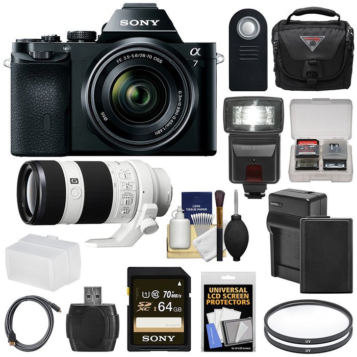 Sony Alpha A7 Digital Camera & 28-70mm FE OSS Lens (Black) with FE 70-200mm OSS Lens + 64GB Card + Battery + Charger...