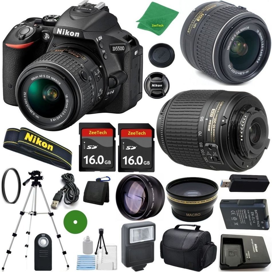 Nikon D5500 - International Version (No Warranty), 18-55mm f/3.5-5.6 DX VR, Nikon 55-200mm f4-5.6G ED DX Nikkor... N3