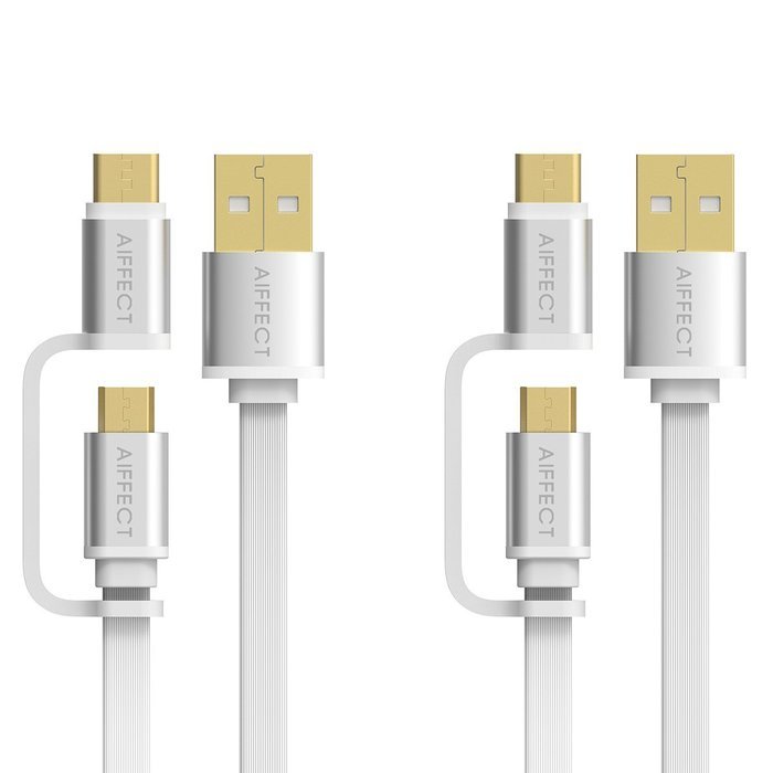 AIFFECT 3 Pack 3.3Ft 2 in 1 Duo Cable, Micro B to Type A Data & Charging USB Cable with Type C Adapter for Devices... N7