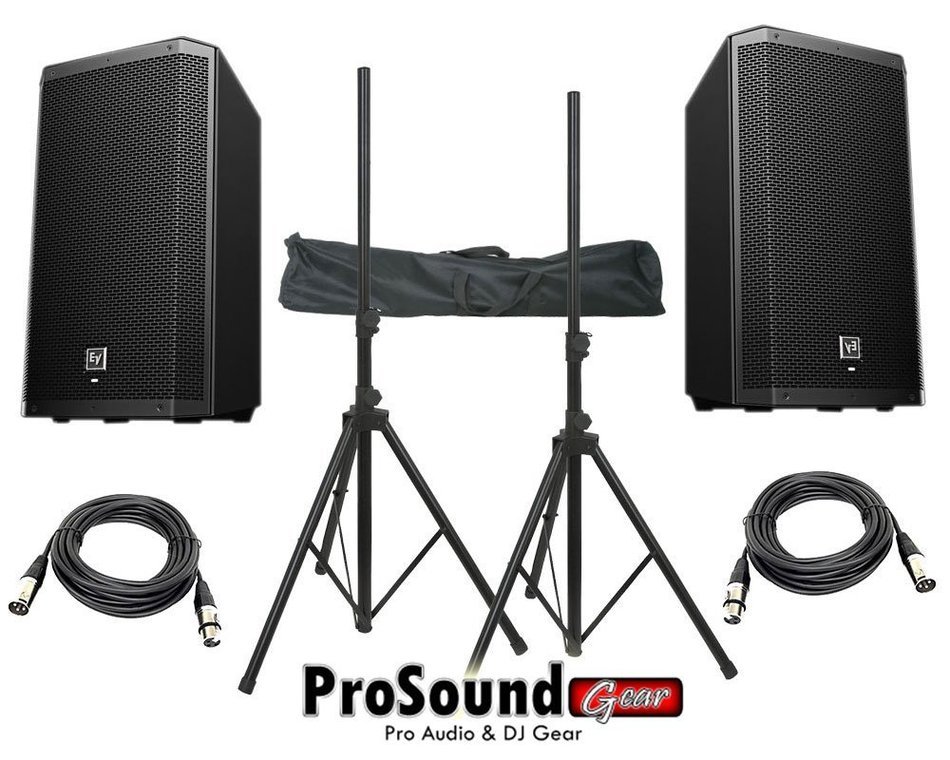 Electro-Voice ZLX-12P 12" 2-Way Powered Loudspeaker / (2) Xlr to Xlr Cables 20ft ea / (Pair) Speaker Stand w/...